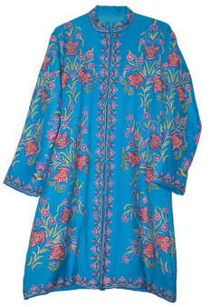 Kashmiri "Aari" Embroidered Woolen Coat Blue, Multicolor #AO-1130