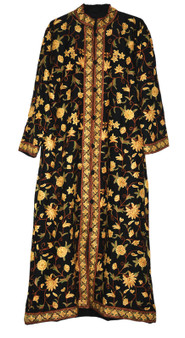 Ethnic Kashmiri Embroidered Woolen Coat "Sherwani" Black Maxi, Multicolor #SH-103