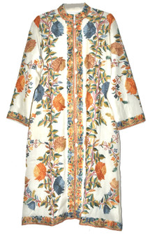Crewel "Aari" Embroidered Woolen Coat Off-White, Multicolor #AO-168