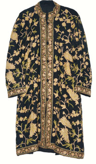 Kashmiri "Aari" Embroidered Woolen Coat Long Jacket Black, Multicolor #AO-161