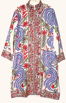 Kashmiri Ethnic Embroidered Woolen Coat Off-White, Multicolor #AO-155