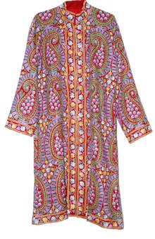 Kashmiri Ethnic Embroidered Woolen Coat Burgundy, Multicolor #AO-145
