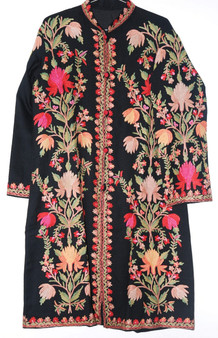 Ethnic Kashmiri Embroidered Woolen Coat Black, Multicolor #AO-141