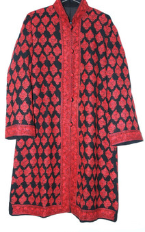 Kashmiri Ethnic Embroidered Woolen Coat Black, Red Embroidery #AO-139