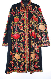 Kashmiri "Aari" Embroidered Woolen Coat Black, Multicolor #AO-137