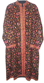 Kashmiri "Aari" Embroidered Woolen Coat Black, Multicolor #AO-1222