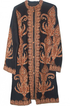 Ethnic Kashmiri Embroidered Woolen Coat Black, Brown #AO-1142