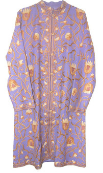 Kashmiri Ethnic "Aari" Embroidered Woolen Coat Lavender, Rust #AO-1091