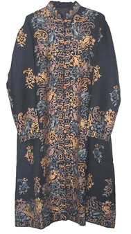 Crewel "Aari" Embroidered Woolen Coat Black, Multicolor #AO-1274