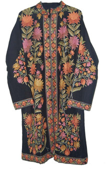 Kashmiri "Aari" Embroidered Woolen Coat Black, Multicolor #AO-1051