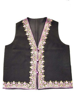 Crewel "Aari" Embroidered Woolen Waist Coat Black, Multicolor #AO-076