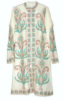 Kashmiri "Aari" Embroidered Woolen Coat Off-White, Multicolor #AO-123