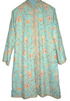Ethnic Kashmiri Embroidered Woolen Coat Turquoise, Multicolor #AO-113