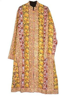 Ethnic Kashmiri "Jamawar" Embroidered Woolen Coat Long Jacket Black, Multicolor #JM-101