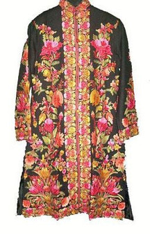 Crewel Handmade Kashmiri Woolen Coat Black, Multicolor #AO-108