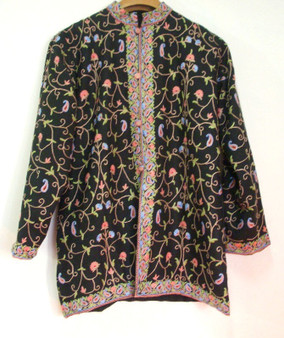 Vintage Kashmiri Embroidered Woolen Jacket Black, Multicolor #AO-0095