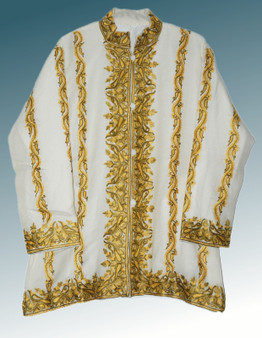 Kashmiri Crewel "Aari" Embroidered Woolen Jacket Off-White, Multicolor #AO-0061