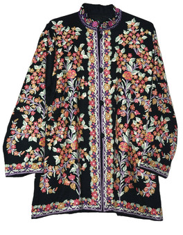 Ethnic "Aari" Embroidered Woolen Jacket Black, Multicolor #AO-017