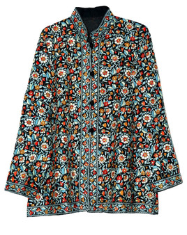 Ethnic "Aari" Embroidered Woolen Jacket Black, Multicolor #AO-035