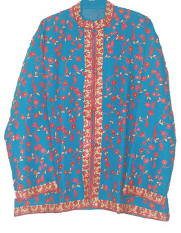Kashmiri Ethnic Embroidered Woolen Jacket Blue, Multicolor #AO-022