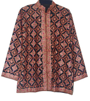 Ethnic Kashmiri Embroidered Woolen Jacket Black, Multicolor #AO-015