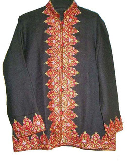 Crewel "Aari" Embroidered Woolen Jacket Black, Multicolor #BD-001