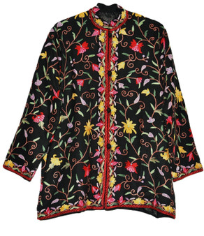 Ethnic "Aari" Embroidered Woolen Jacket Black, Multicolor #AO-005