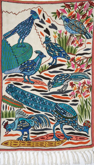Kashmir "Jalakdozi" Chainstitch Tapestry Rug "Birds", Multicolor 2x3 ft #CWR6116