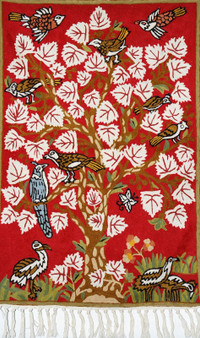 Kashmiri "Aari" Embroidered Chainstitch Tapestry Rug "Tree of Life", Multicolor 2x3 ft #CWR6115