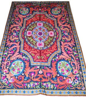 Hand Embroidered Crewel Wool Tapestry Rug, Multicolor 6x9 ft #CWR54107