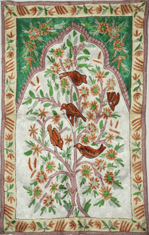 Kashmiri Ethnic Chainstitch Tapestry Rug Silk, Multicolor 2x3 ft #CWR6203