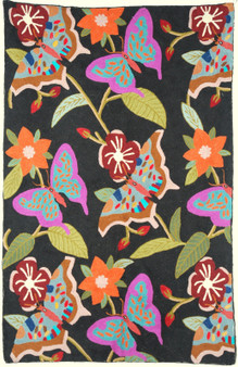 Kashmir Chainstitch Tapestry Wool Rug "Butterflies", Multicolor 2.5x4 ft #CWR10016
