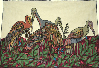 Crewel Embroidered Chainstitch Tapestry Rug "Birds", Multicolor 2x3 ft #CWR6110