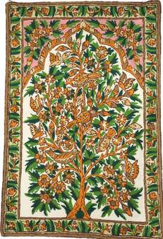 Kashmiri "Jalakdozi" Chainstitch Tapestry Rug "Tree of Life", Multicolor 2x3 ft #CWR6101