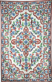 Kashmiri "Jalakdozi" Chainstitch Tapestry Crewel Silk Rug, Multicolor 2.5x4 ft #CWR10113