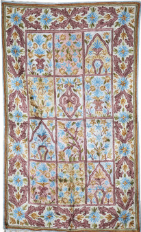 Kashmiri "Aari" Embroidered Crewel Silk Rug, Multicolor 2.5x4 ft #CWR10109