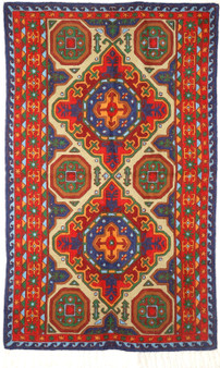 Kashmir Wool Tapestry Area Rug Kelim, Multicolor Embroidered 3x5 feet #CWR15122