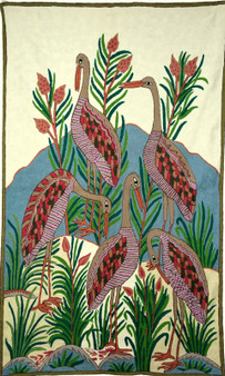 Kashmir Wool Tapestry Area Rug "Birds", Multicolor Embroidered 3x5 feet #CWR15119