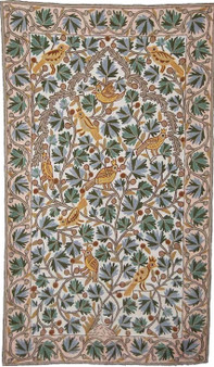 Crewel Embroidered Chainstitch Tapestry Rug "Tree of Life", Multicolor 3x5 ft #CWR15111