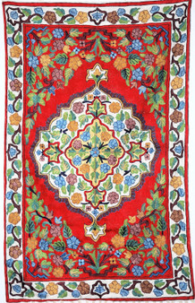 Kashmiri "Jalakdozi" Chainstitch Tapestry Rug Silk, Multicolor 2.5x4 ft #CWR10101