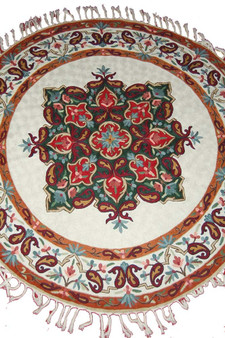 Kashmir Wool Tapestry Area Rug, Multicolor 4 feet Round #CWR16101