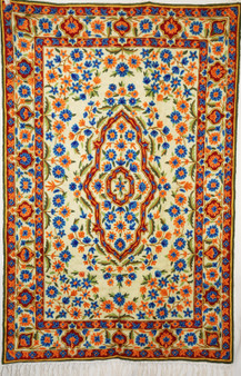 Crewel Chainstitch Tapestry Embroidered Wool Area Rug, Multicolor 6x4 ft #CWR24115