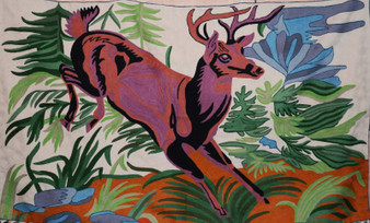 Hand Embroidered Kashmiri Tapestry Wool Rug "Hangul" Deer, Multicolor 3x5 ft #CWR15132