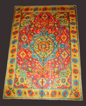 Kashmiri Embroidered Ethnic Tapestry Rug Silk, Multicolor 7x5 ft #CWR35202
