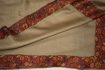 Kashmiri Ethnic "Sozni" Embroidery Wool Shawl Wrap Throw Beige, Multicolor #WS-503
