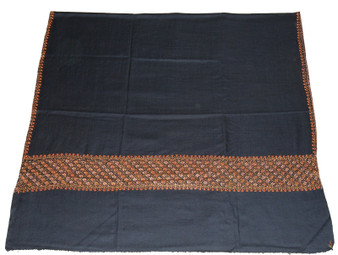 Crewel Ethnic "Sozni" Embroidery Wool Shawl Black, Multicolor #WS-501