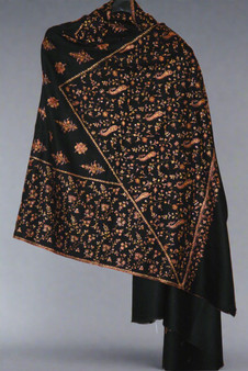 Ethnic "Sozni" Embroidered Pashmina Cashmere Shawl Black, Multicolor #PJL-003