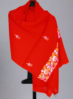 Crewel Ethnic Embroidery Woolen Shawl Wrap Throw Red, Multicolor #WS-108