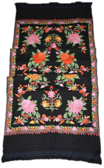 Crewel Hand Embroidered Woolen Shawl Wrap Throw Black, Multicolor #WS-117