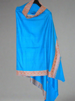 Kashmiri Ethnic "Sozni" Embroidered Pashmina Shawl Schal Sky Blue, Multicolor #PDR-012
